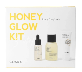 COSRX Honey Glow Trial Kit - Zklidňující sada s propolisem - Zklidňující tonikum - 30 ml + Protizánětlivá ampule - 10 ml + Lehký krém - 15 ml